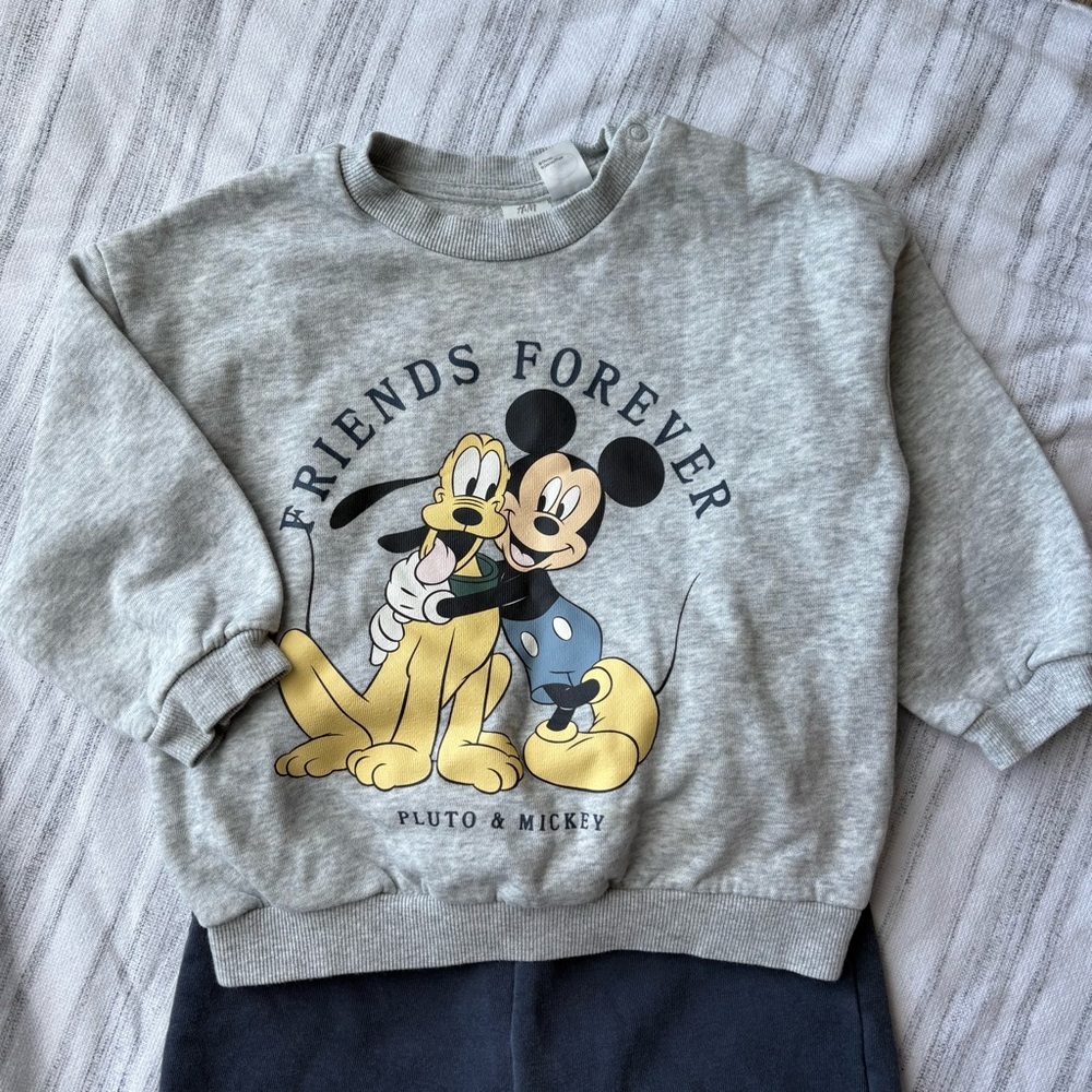 H&M Disney Mickey Mouse Sweater and Jogger Set In Navy Blue Size 2T - Picture 2 of 4